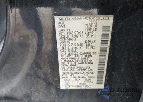 2008 Nissan Armada Se from USA, damaged, VIN 5N1BA08DX8N629580